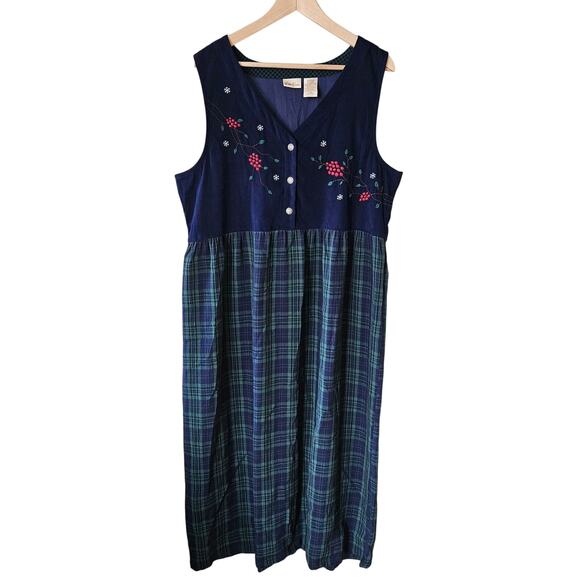 Bobbie Brooks Women's Sleeveless Dress, Size XL Plaid Embroidered - Picture 1 of 6